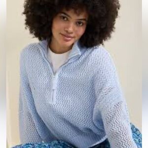 Aerie Crochet Quarter Zip Sweater